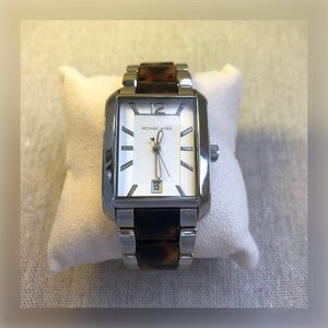 MICHAEL KORS acetate tortoiseshell rectangular watch